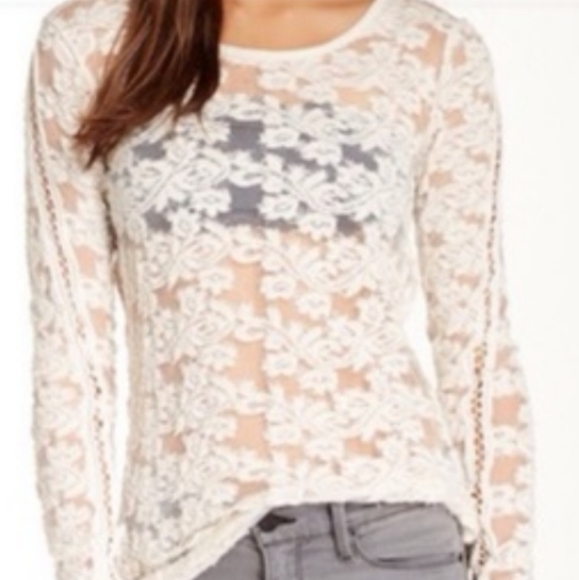 Free People Sheer Floral Lace Pullover Top - Picture 1 of 7